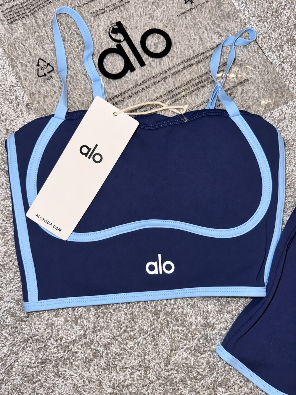 ALO Yoga Navy & Light Blue Two-Piece Swim Set with Skirt - Picture 2 of 4